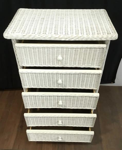 Lot - Vintage White Wicker Dresser