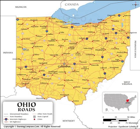 Ohio Road Map with Interstate Highways and US Highways