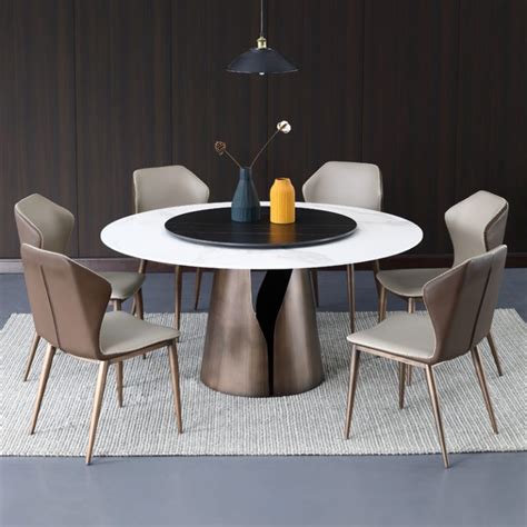 Modern style high-end light luxury ceramic turntable round dining table ...