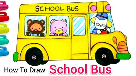 How To Draw & Colour A Bus / School Bus step by step | Cartooning cute drawings | Easy Drawings ...