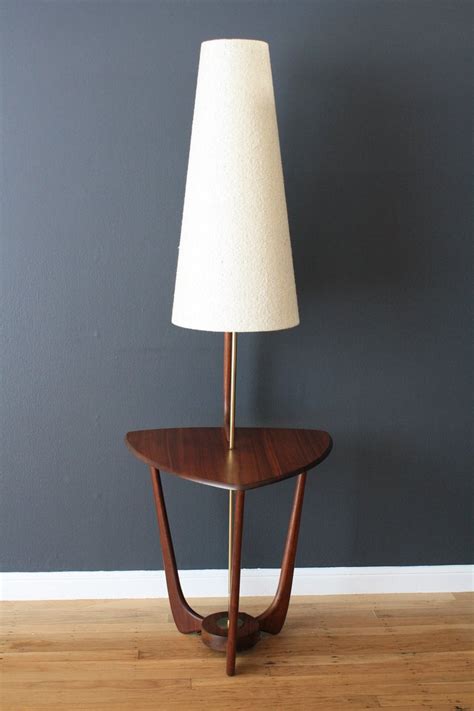 Mid-Century Modern Walnut Floor Lamp with Side Table at 1stdibs