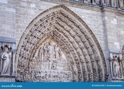 Notre Dame of Paris Last Judgment Ornate Facade Details, France Stock Photo - Image of unesco ...