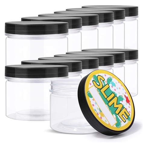 Opret 12 Pack 10oz Empty Slime Containers, Large Plastic Slime Jars with Lids and Labels Clear ...