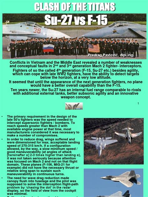 Su-27 Vs F-15: Predrag Pavlović, Dipl - Ing | PDF | Mc Donnell Douglas F 15 Eagle | Fighter Aircraft