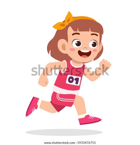 Happy Cute Little Girl Run Marathon Stock Vector (Royalty Free ...