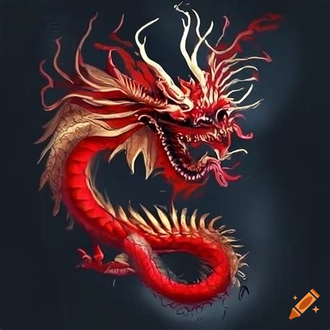 Illustration of a black and red chinese dragon