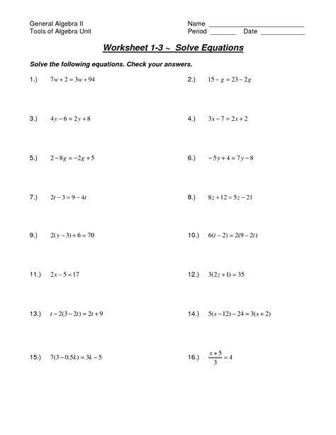 Solving Algebra Equations Worksheets | Multi step equations worksheets, Multi step equations ...