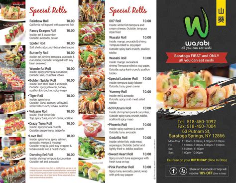 Wasabi Restaurant & Bar menu in Saratoga Springs, New York, USA