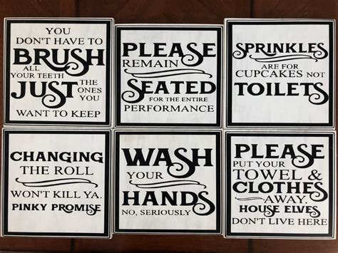 Set of 6 Funny Bathroom Signs Bathroom Humor Wall Art | Etsy