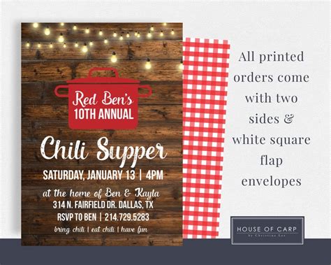 Red Rustic Chili Supper Invitation Chili Cook off Invitation - Etsy