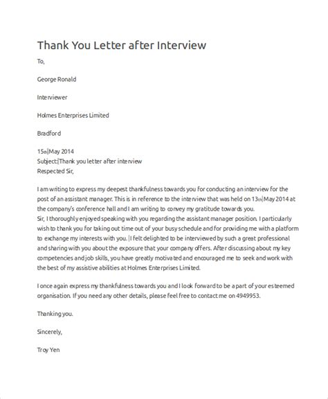 FREE 9+ Sample Interview Thank You Letter Templates in MS Word | PDF