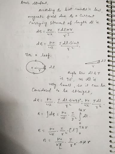 State the biot-savart's law for the magnetic field due to a current ...