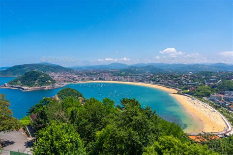 The beaches of the city of San Sebastian from Mount Igeldo, Gipuzkoa Stock Photo by Unai82