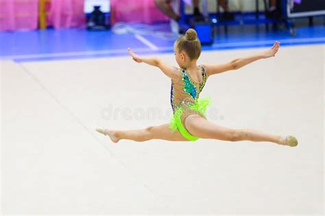 Floor Exercise Split Jump Female Gymnast at Gymnastics Championship Stock Photo - Image of ...