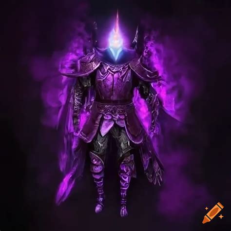 Image of a glowing warrior in purple armor wielding a bright sword on ...