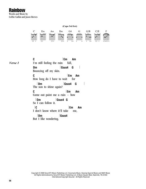 Rainbow by Colbie Caillat Sheet Music for Guitar Chords/Lyrics at Sheet ...