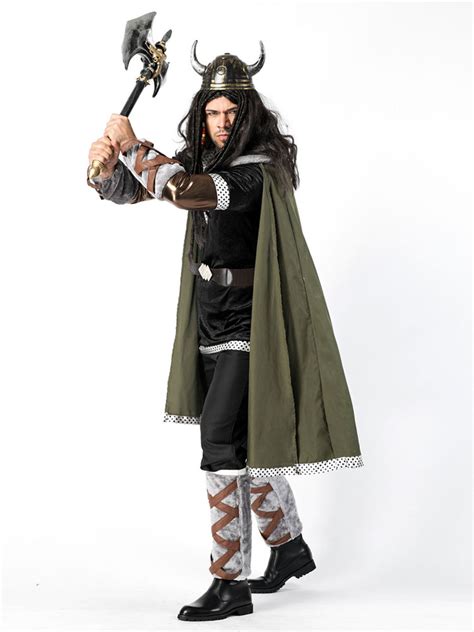 Halloween Viking Warrior Costumes Black Outfit For Adult Fancy Dress ...