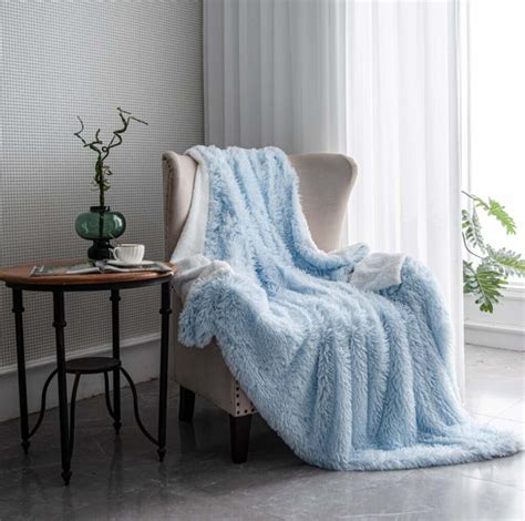 Baby Blue Luxury Super Soft Fluffy Fur Throw Blanket Large Sofa Bed Warm Cosy Fleece Blanket ...