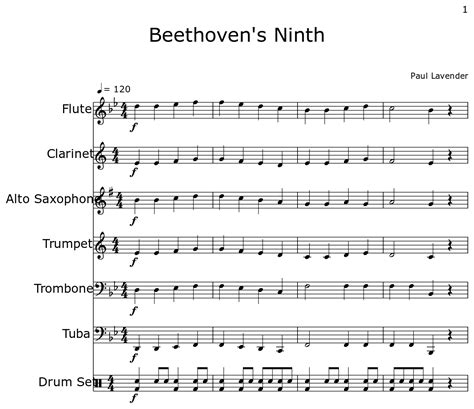 Beethoven's Ninth - Sheet music for Flute, Clarinet, Alto Saxophone, Trumpet, Trombone, Tuba ...