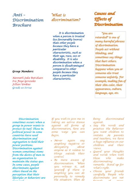 Anti Discrimination Brochure | PDF | Discrimination | Prejudice And Discrimination