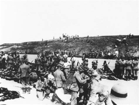 German front line at Tsingtao 1914; the head cover identifies these men ...