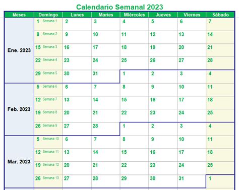 Calendario 2023 Excel Semanal - IMAGESEE