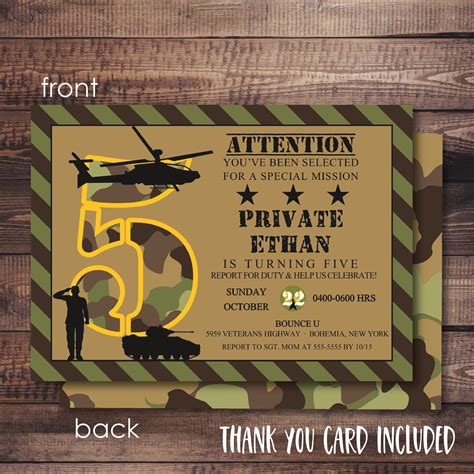 Army Invitation FREE Thank You Card File Camouflage | Etsy Army Birthday Parties, Army's ...