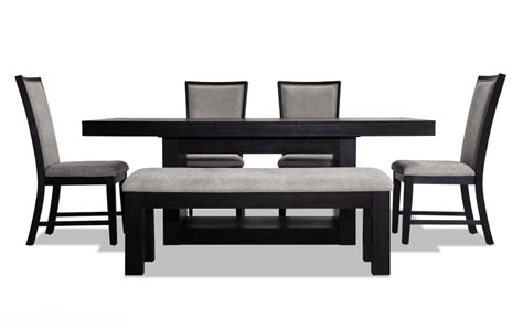 Cosmopolitan 6 Piece Black Upholstered Dining Set with Storage Bench | Bob's Discount Furniture ...