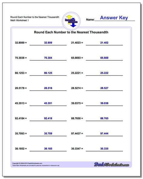 Rounding To The Nearest Thousandth Worksheet