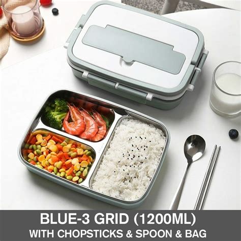 3/4Grid Stainless Steel Thermos Lunch Box Insulated Bento Bag Portable ...