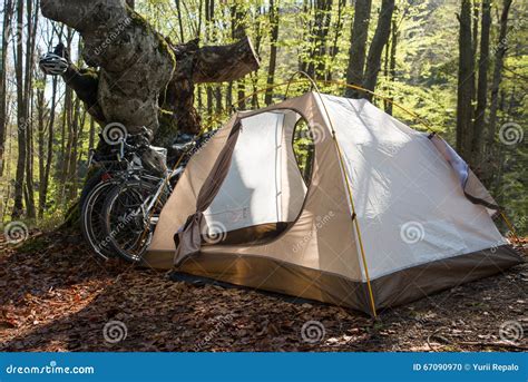 Camping in Carpathians. Spring Cycling Trip in Transcarpathia Stock Photo - Image of forest ...