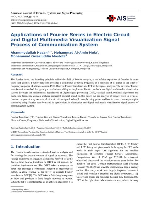 (PDF) Applications of Fourier Series in Electric Circuit and Digital Multimedia Visualization ...