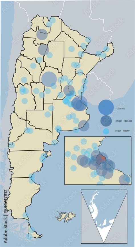 Argentine population density map. Detailed population levels by ...