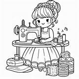 Colorir Menina Costureira Em Ação Detalhada  Pintar E sketch template