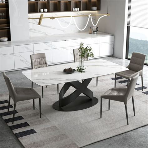 Modern White Dining Table with Rectangular Sintered Stone Top ...