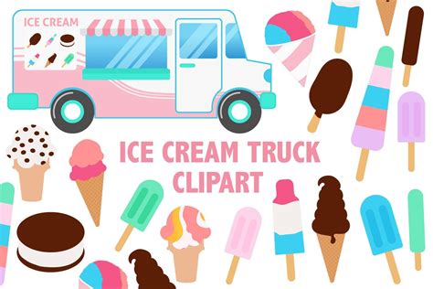 ICE CREAM TRUCK Clipart Printable Summer Clipart Icons Ice - Etsy