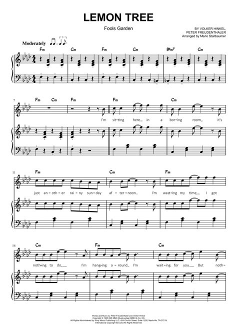 Lemon Tree (arr. Mario Stallbaumer) by Fool'S Garden Sheet Music for Piano & Vocal at Sheet ...