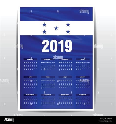 Calendar 2019 Honduras Flag background. English language Stock Vector ...