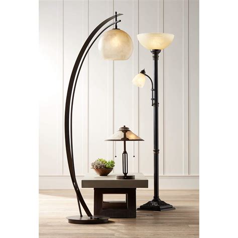 Garver Bronze Torchiere Floor Lamp with Reader Arm - #8C397 | Lamps Plus