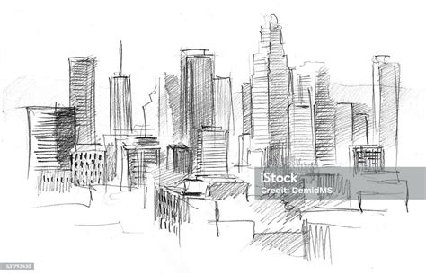 Pencil Drawing Of A Big Modern City With Skyscrapers Stock Vector Art & More Images of ...