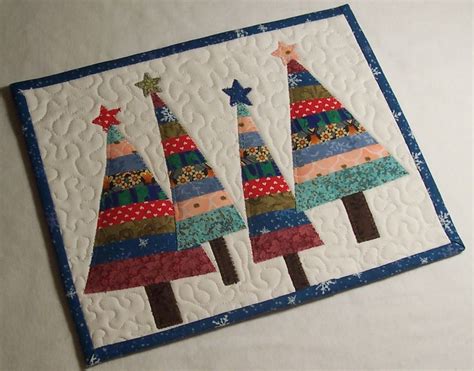 Winter Trees Applique Quilted Mug Rug Christmas Fabric Crafts ...