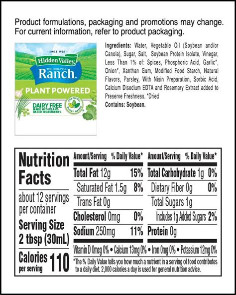 Nutrition Facts For Hidden Valley Fat Free Ranch Dressing | Besto Blog