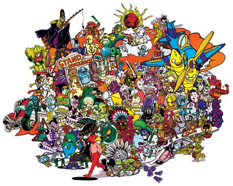 a large group of cartoon characters are grouped together in the shape of a map,