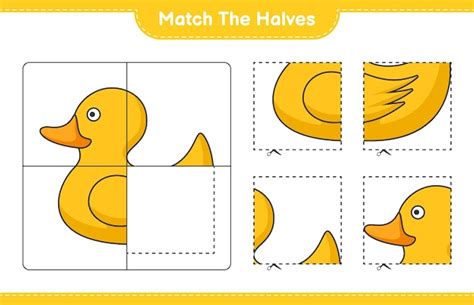 Premium Vector | Match the halves match halves of rubber duck educational children game ...