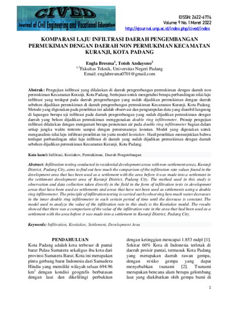 (PDF) Komparasi Laju Infiltrasi Daerah Pengembangan Permukiman Dengan Daerah Non Permukiman ...