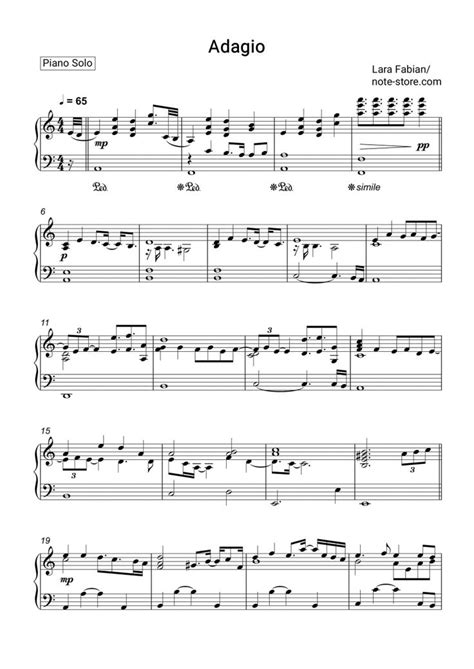 Lara Fabian - Adagio piano sheet music in Note-Store.com | Piano.Solo ...