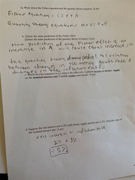 Solved 3a. Write down the Fisher equation and the quantity | Chegg.com