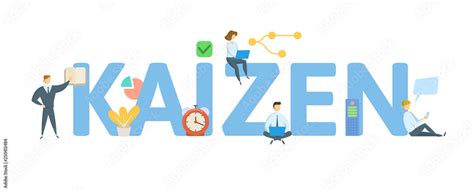 KAIZEN. Concept with people, letters and icons. Colored flat vector illustration. Isolated on ...