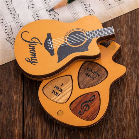 Personalized Wooden Guitar Picks Gifts with Case