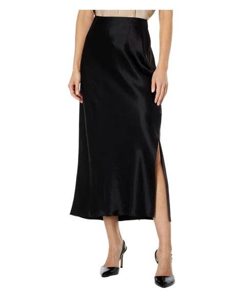 Vince Satin Side Slit Slip Skirt in Black | Lyst